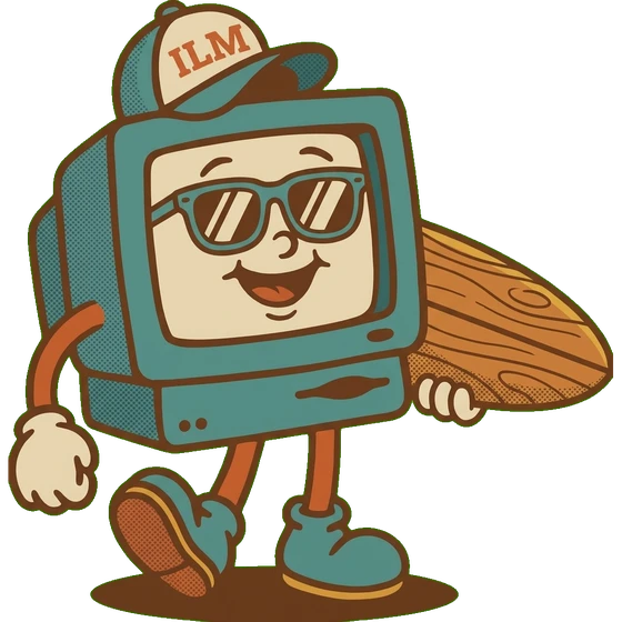 Wilmington Web Guy mascot - a retro computer wearing an ILM cap